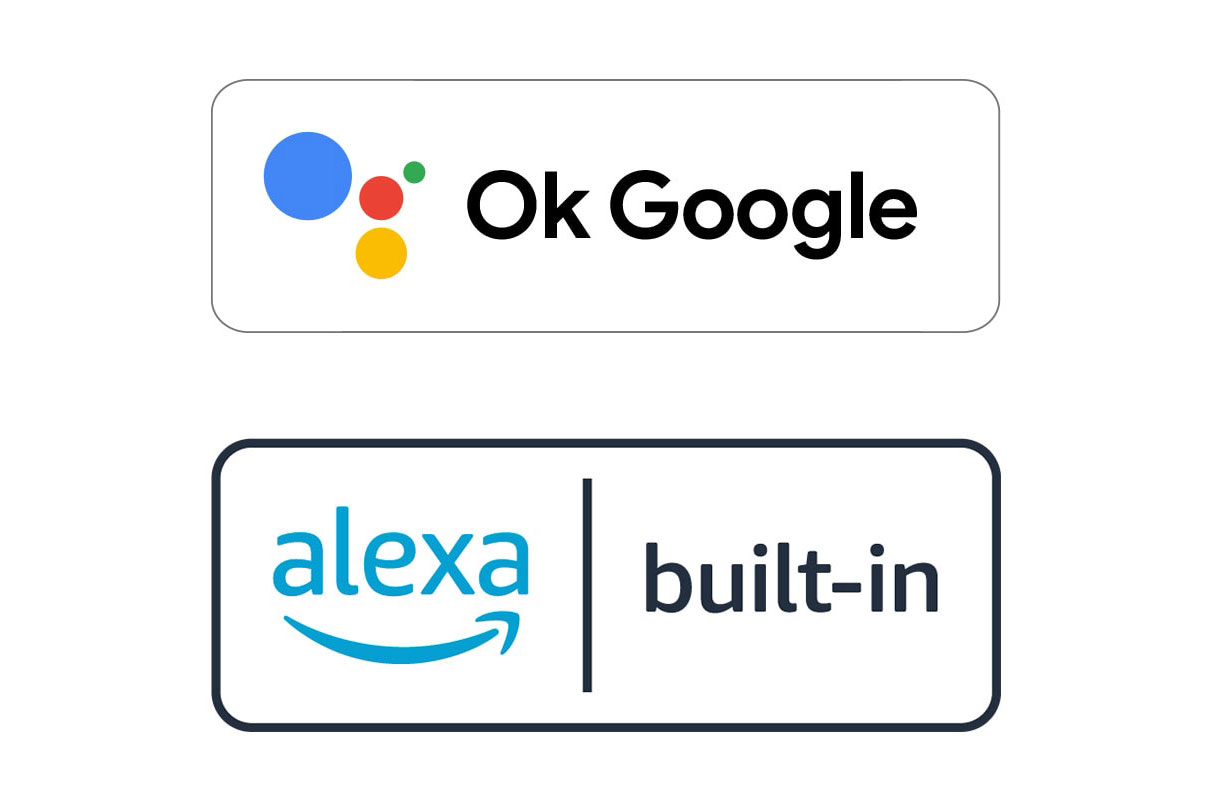 Ok Google logosunun ve Alexa built-in logosunun görüntüsü