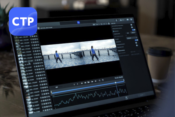 Catalyst Prepare video düzenleme yazılımında FX5 kamerayla çekilmiş kayıtları gösteren bir dizüstü bilgisayarın fotoğrafı.